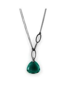 JCE2858 IP Light Black (IP Gun) Stainless Steel Necklace with Synthetic Synthetic Glass in Blue Zircon