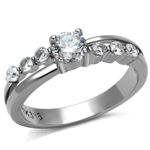 JCE2865 High polished (no plating) Stainless Steel Ring with AAA Grade CZ  in Clear