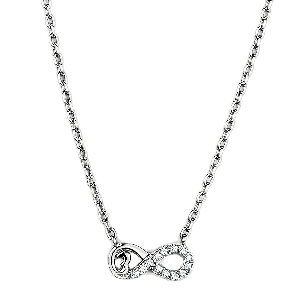 JCE2885 High polished (no plating) Stainless Steel Necklace with AAA Grade CZ in Clear