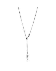 JCE2894 High polished (no plating) Stainless Steel Necklace with Top Grade Crystal in Clear