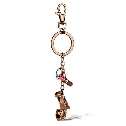JCE2896 Two Tone IP Light Brown (IP Light coffee) Stainless Steel Key Ring with AAA Grade CZ in Clear
