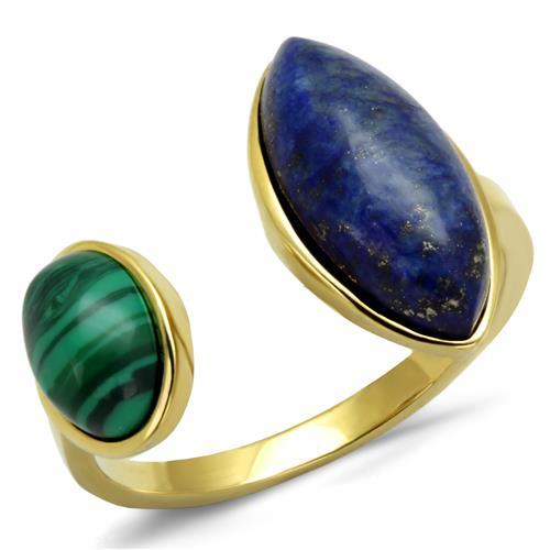 JCE2906 IP Gold(Ion Plating) Stainless Steel Ring with Precious Stone Lapis in Montana