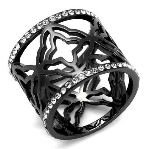 JCE2909 IP Light Black  (IP Gun) Stainless Steel Ring with Top Grade Crystal  in Clear