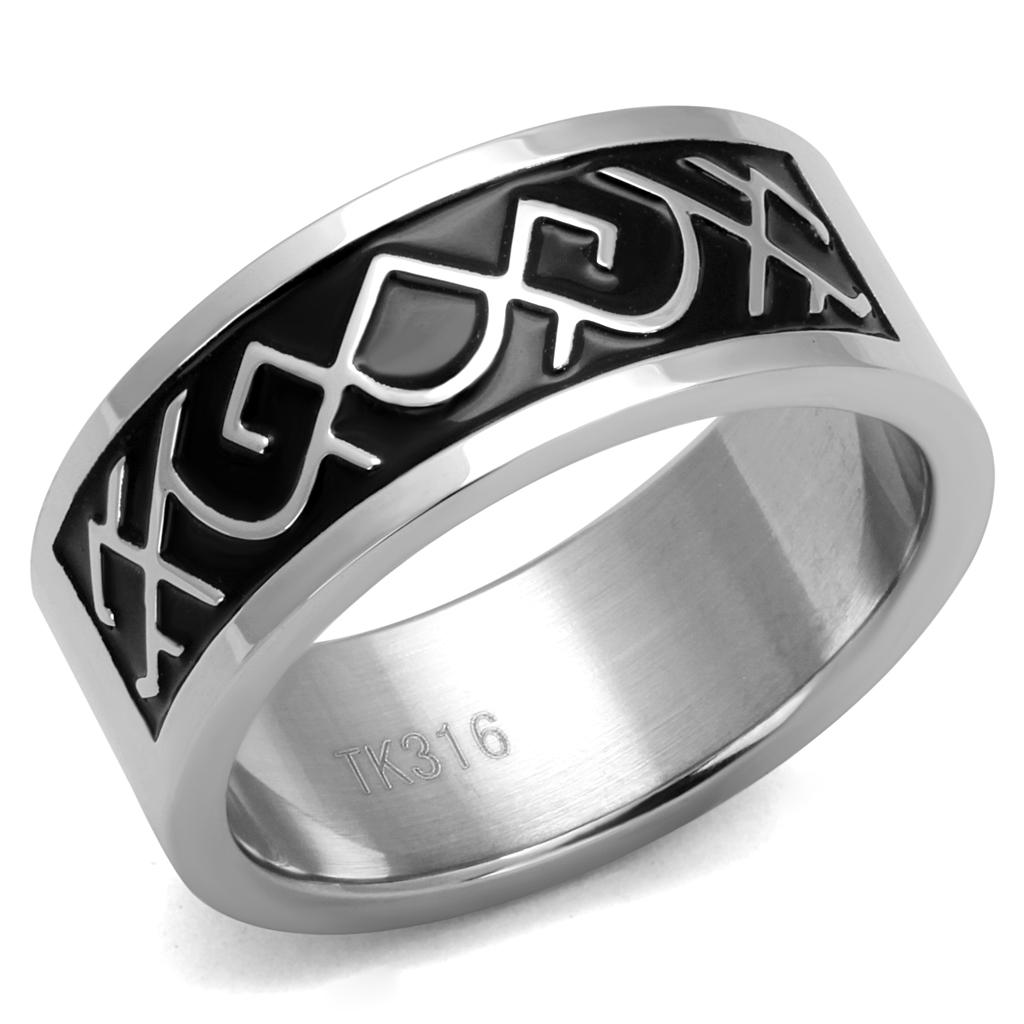 JCE2921 High polished (no plating) Stainless Steel Ring with Epoxy  in Jet