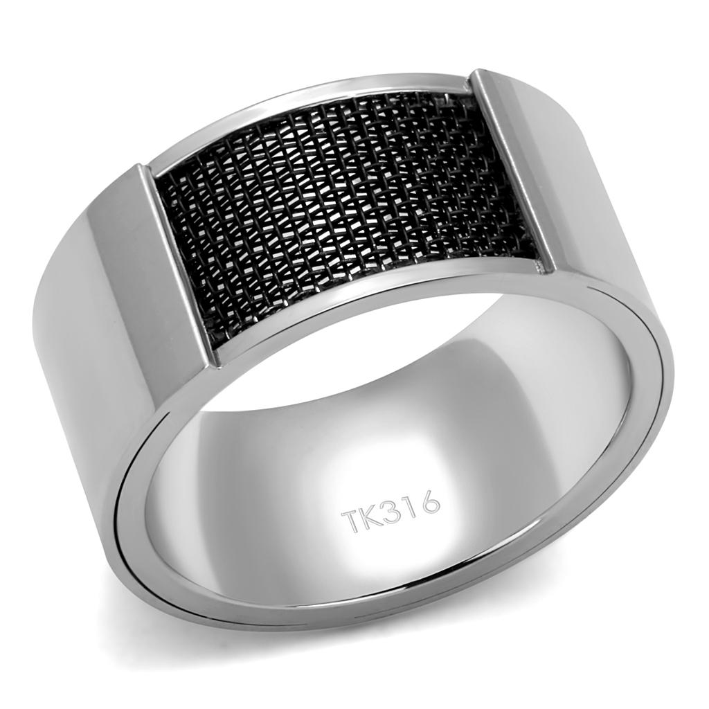 JCE2923 High polished (no plating) Stainless Steel Ring with Epoxy  in Jet