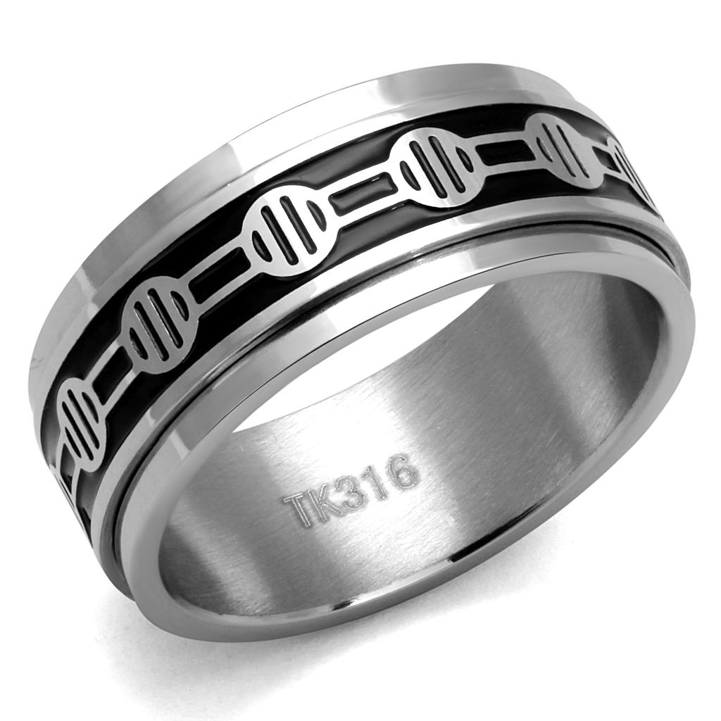 JCE2924 High polished (no plating) Stainless Steel Ring with Epoxy  in Jet
