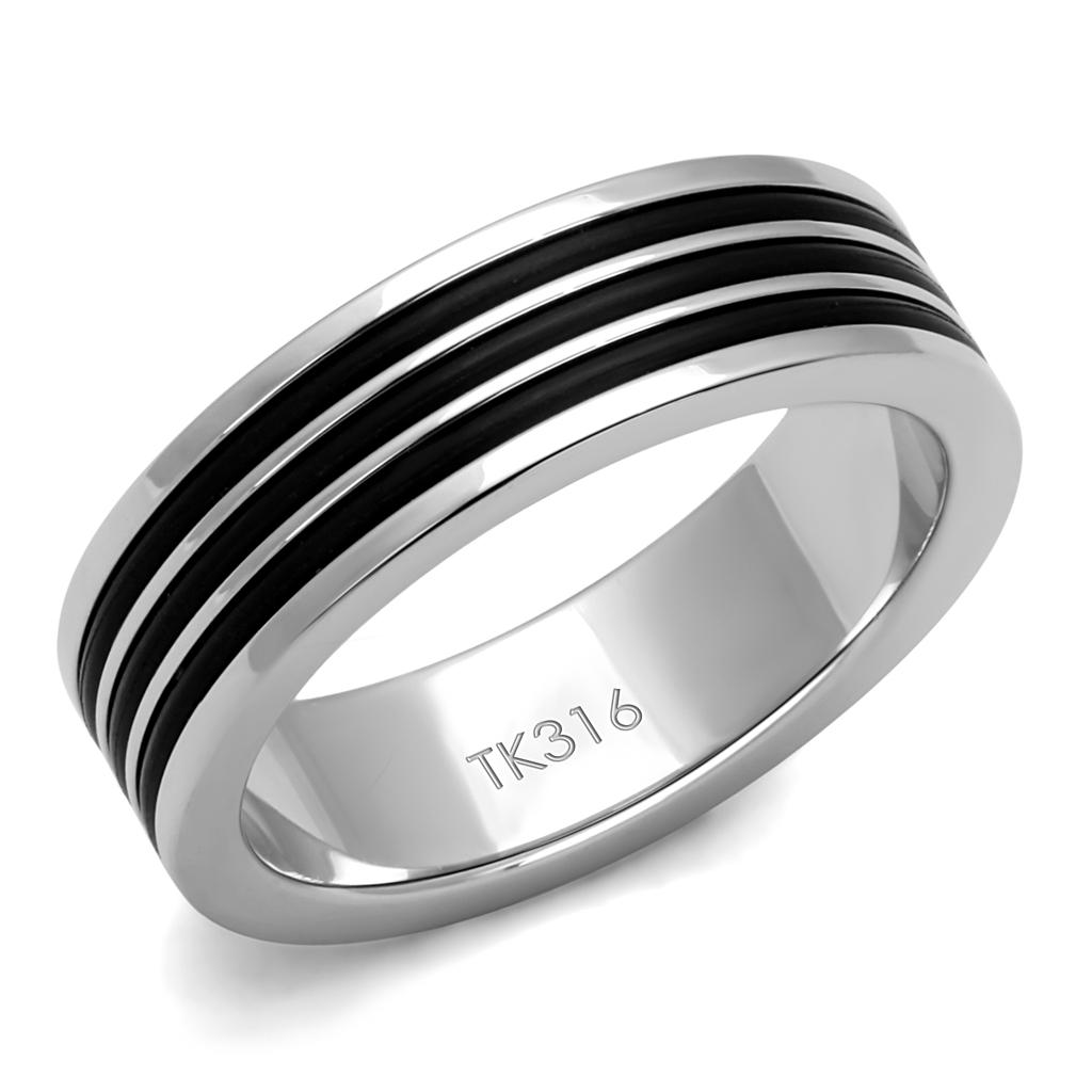 JCE2925 High polished (no plating) Stainless Steel Ring with Epoxy  in Jet