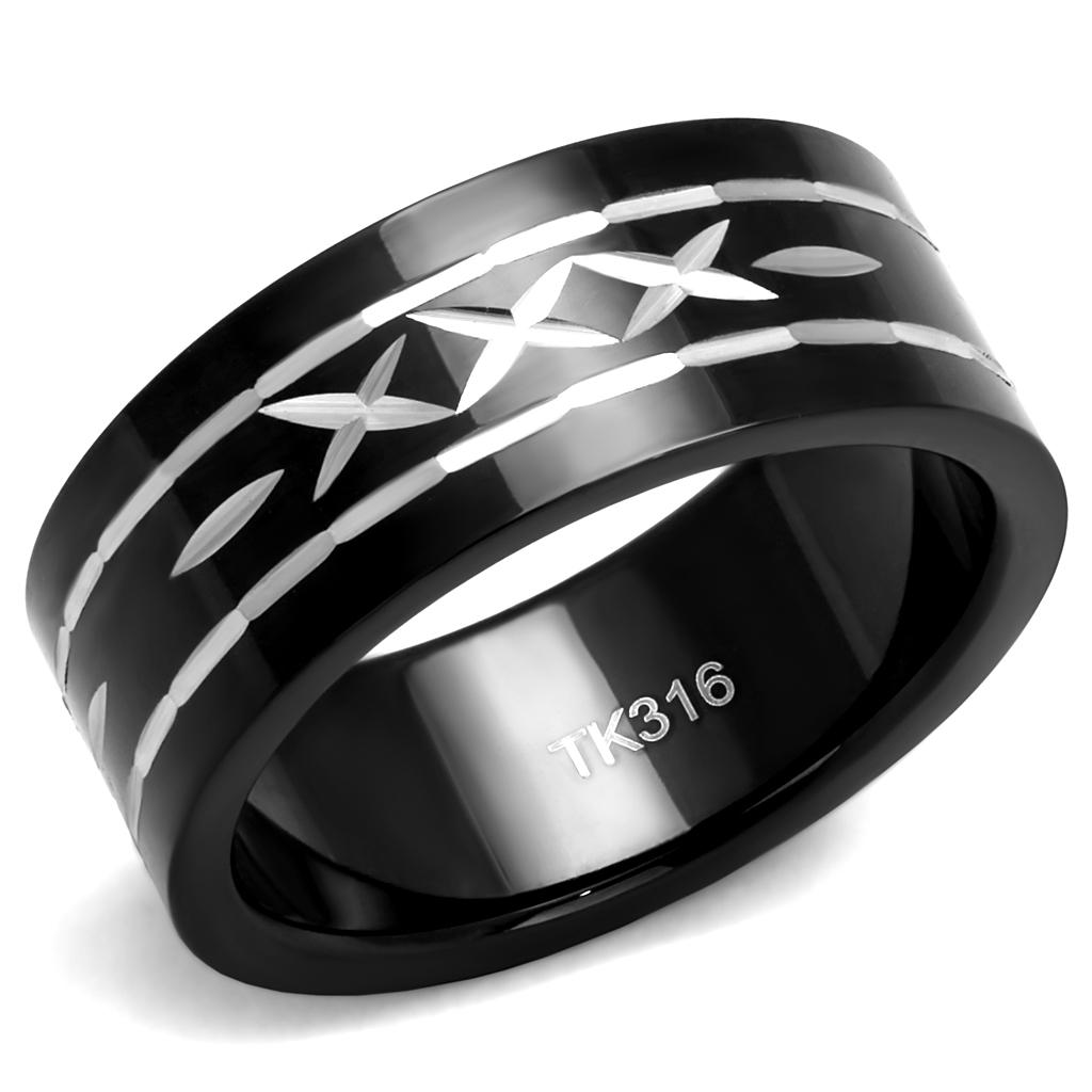 JCE2928 Two-Tone IP Black (Ion Plating) Stainless Steel Ring with No Stone
