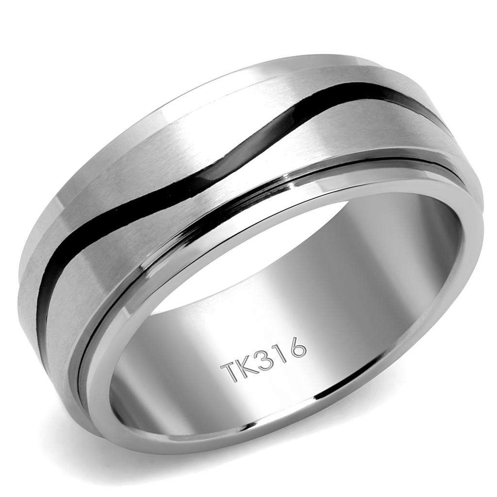 JCE2929 High polished (no plating) Stainless Steel Ring with Epoxy  in Jet