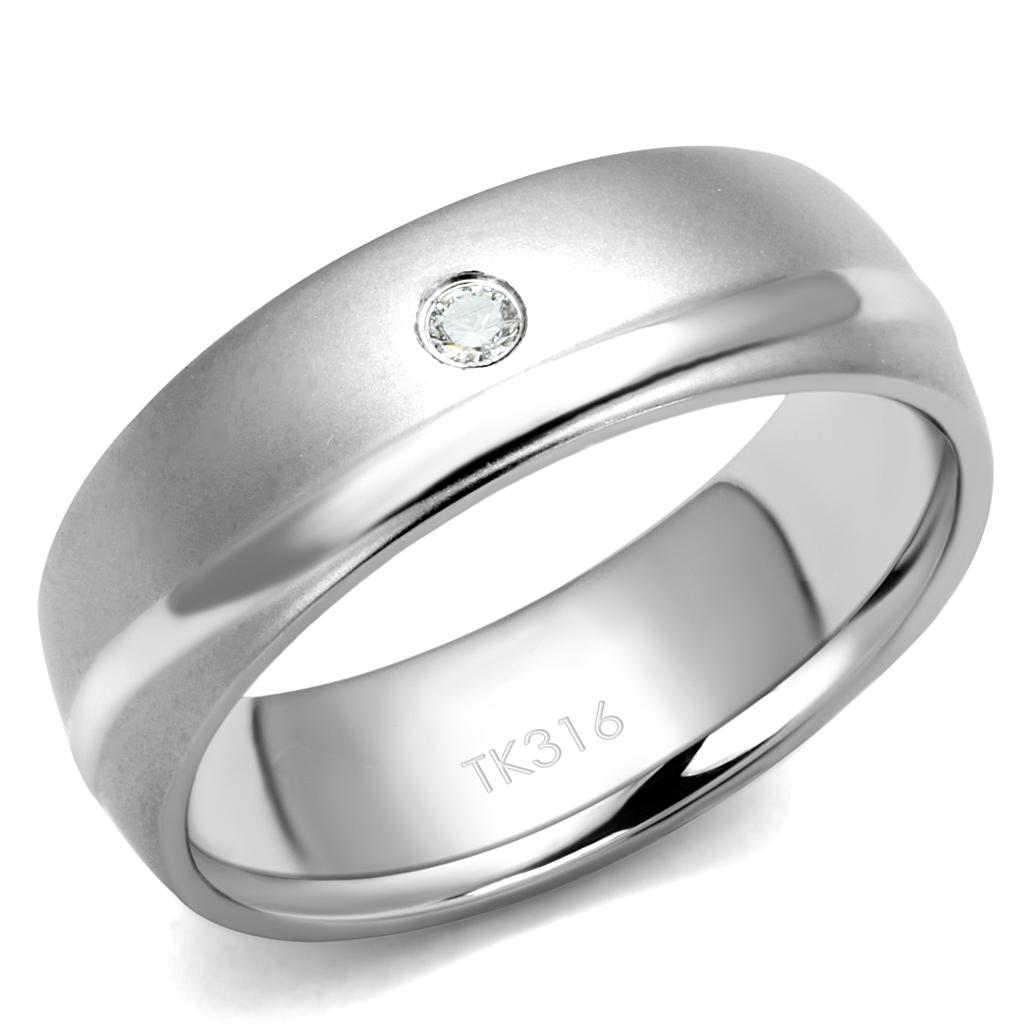 JCE2932 High polished (no plating) Stainless Steel Ring with AAA Grade CZ  in Clear