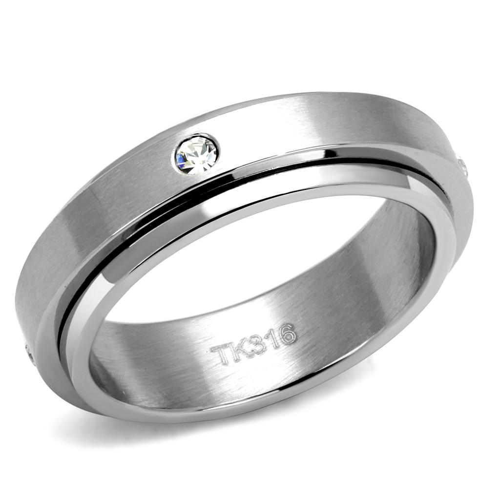 JCE2933 High polished (no plating) Stainless Steel Ring with AAA Grade CZ  in Clear