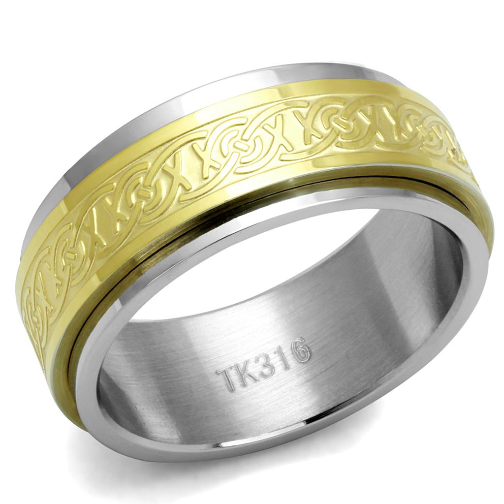 JCE2939 Two-Tone IP Gold (Ion Plating) Stainless Steel Ring with No Stone