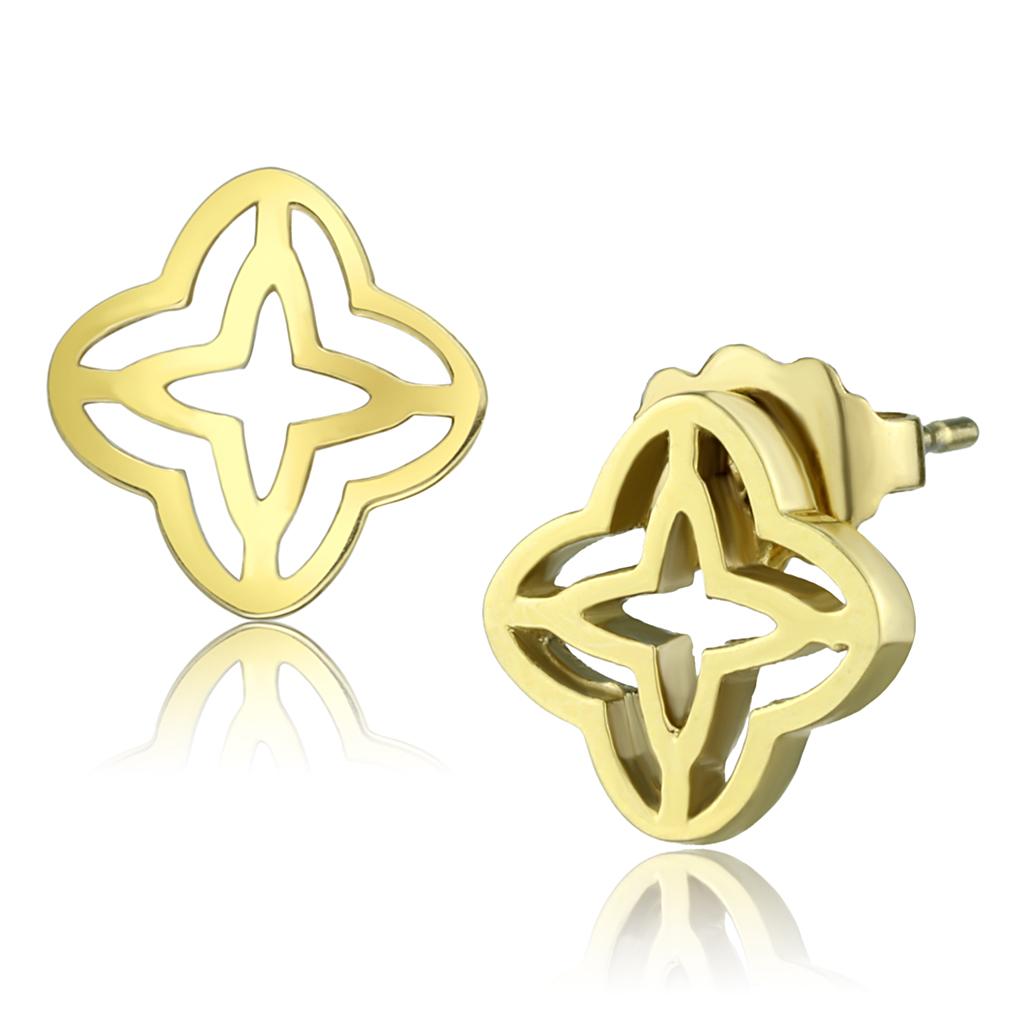 JCE2949 IP Gold(Ion Plating) Stainless Steel Earrings with No Stone