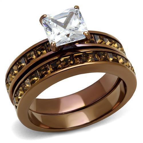 JCE2954 IP Coffee light Stainless Steel Ring with AAA Grade CZ  in Clear