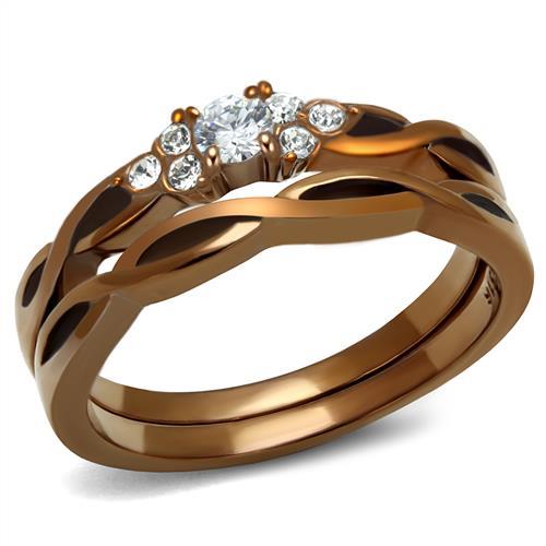 JCE2963 IP Coffee light Stainless Steel Ring with AAA Grade CZ  in Clear