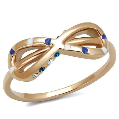 JCE2966 IP Rose Gold(Ion Plating) Stainless Steel Ring with Top Grade Crystal  in Sapphire