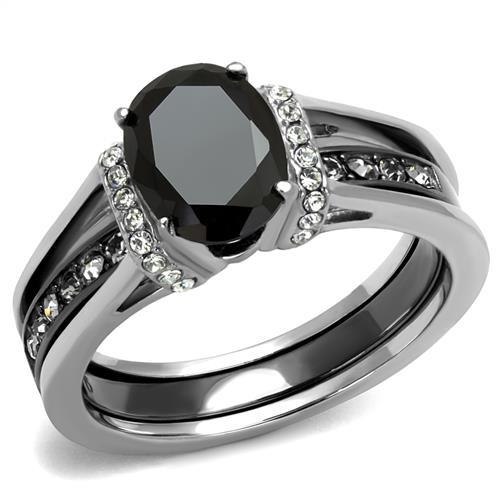 JCE2971 Two-Tone IP Black Stainless Steel Ring with Synthetic Synthetic Glass in Jet