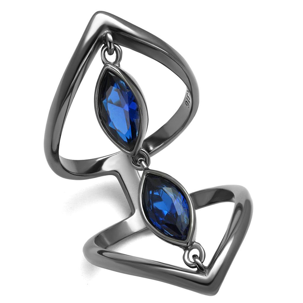 JCE2990 IP Light Black  (IP Gun) Stainless Steel Ring with Synthetic Spinel in London Blue