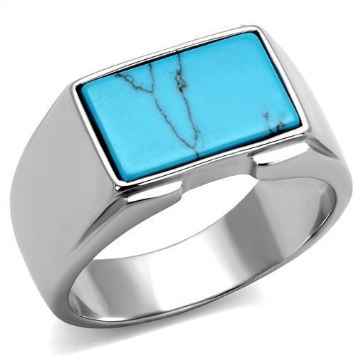 JCE3000 High polished (no plating) Stainless Steel Ring with Synthetic Imitation Amber  in Sea Blue