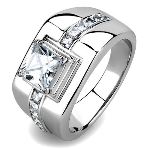 JCE3011 High polished (no plating) Stainless Steel Ring with AAA Grade CZ  in Clear