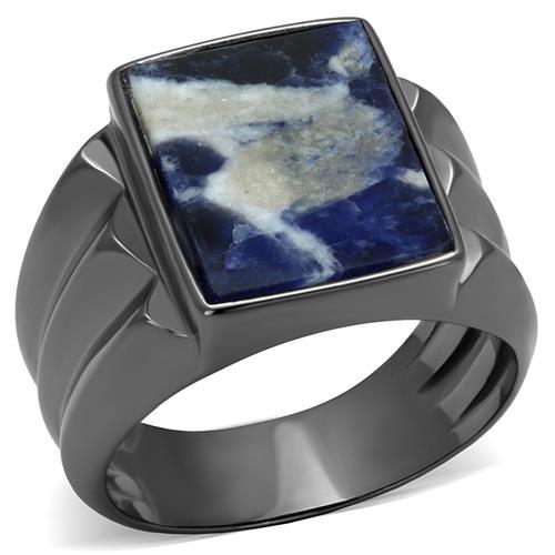JCE3012 IP Light Black  (IP Gun) Stainless Steel Ring with Semi-Precious Sodalite in Capri Blue
