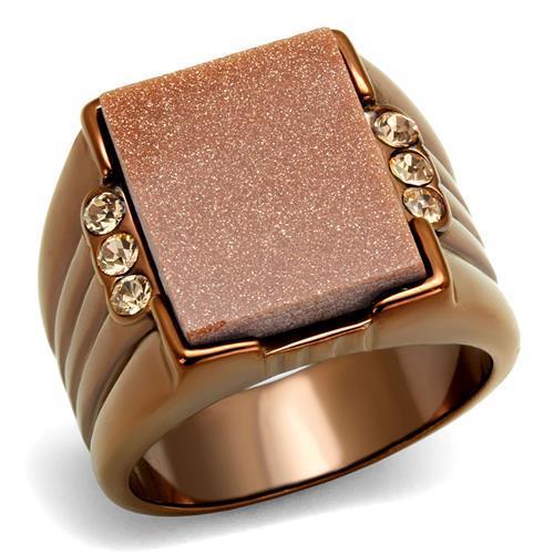 JCE3015 IP Coffee light Stainless Steel Ring with Semi-Precious Gold Sand Stone in Siam