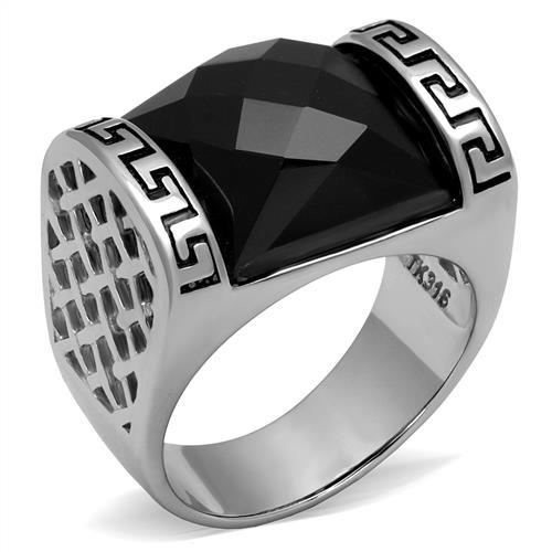 JCE3016 High polished (no plating) Stainless Steel Ring with Synthetic Onyx in Jet