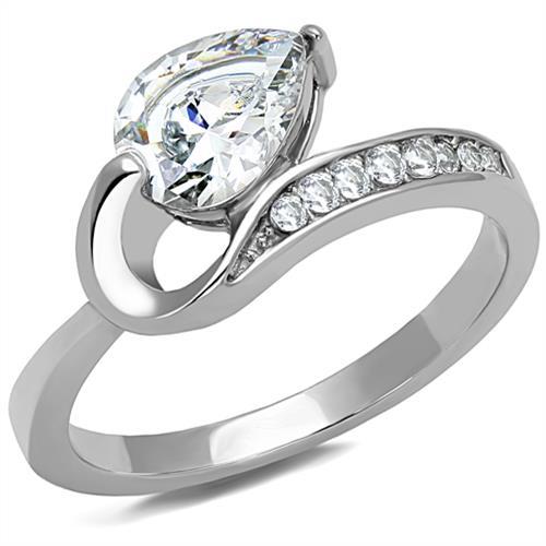 JCE3022 High polished (no plating) Stainless Steel Ring with AAA Grade CZ  in Clear