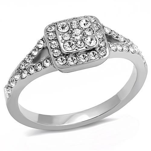 JCE3023 High polished (no plating) Stainless Steel Ring with Top Grade Crystal  in Clear