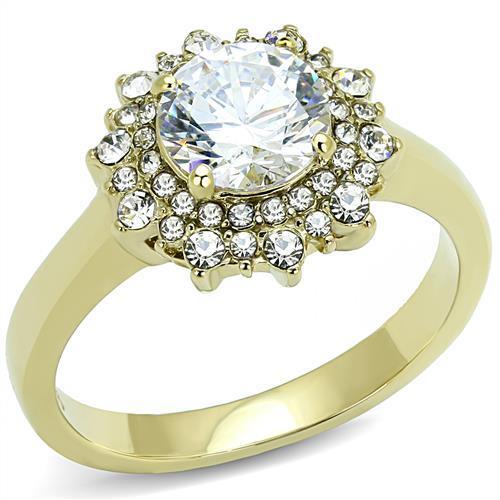 JCE3035 IP Gold(Ion Plating) Stainless Steel Ring with AAA Grade CZ  in Clear
