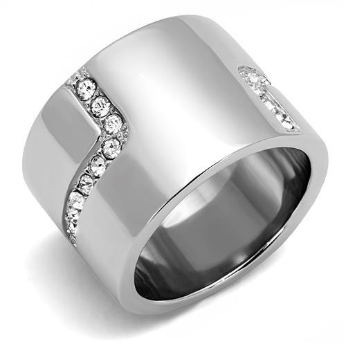 JCE3040 High polished (no plating) Stainless Steel Ring with Top Grade Crystal  in Clear
