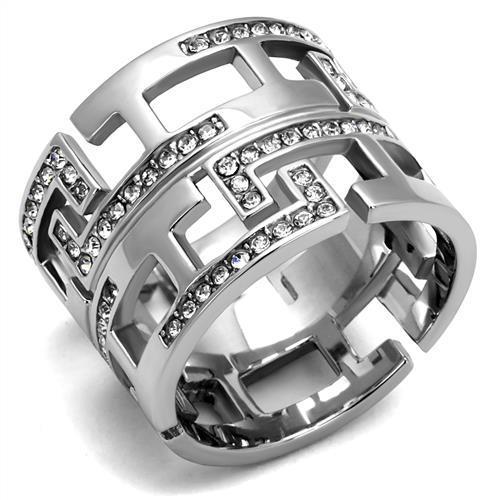 JCE3105 High polished (no plating) Stainless Steel Ring with Top Grade Crystal  in Clear