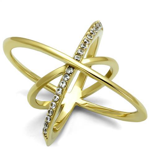 JCE3109 IP Gold(Ion Plating) Stainless Steel Ring with AAA Grade CZ  in Clear