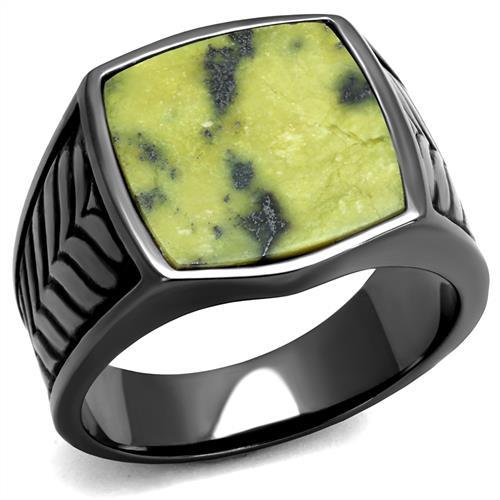 JCE3112 IP Light Black  (IP Gun) Stainless Steel Ring with Semi-Precious Topaz Jade in Topaz