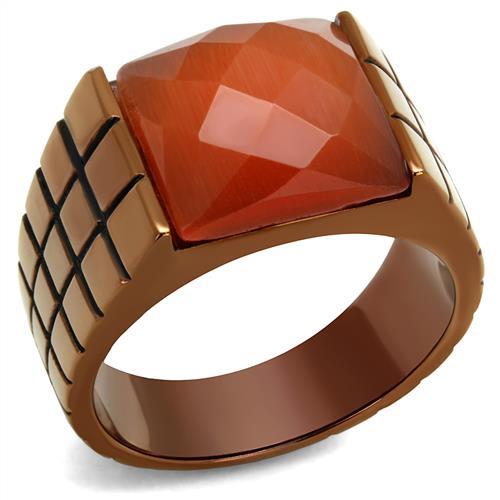 JCE3114 IP Coffee light Stainless Steel Ring with Semi-Precious Cat Eye in Orange