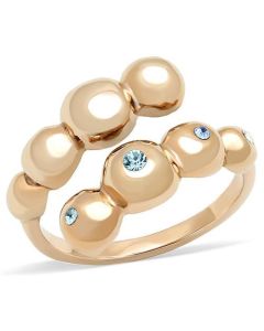 JCE3131 IP Rose Gold(Ion Plating) Stainless Steel Ring with Top Grade Crystal in Sea Blue