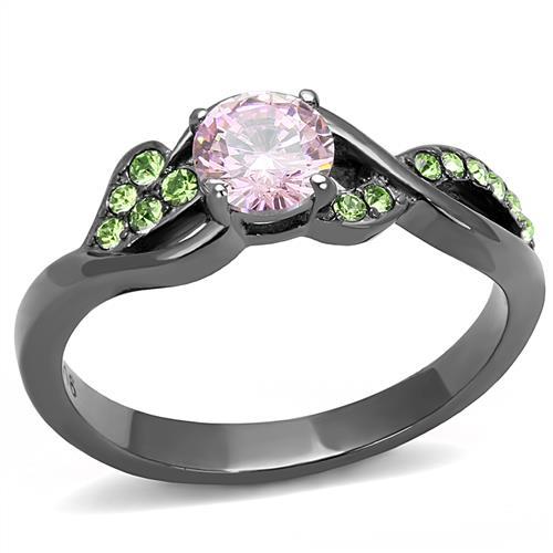 JCE3132 IP Light Black (IP Gun) Stainless Steel Ring with AAA Grade CZ in Rose