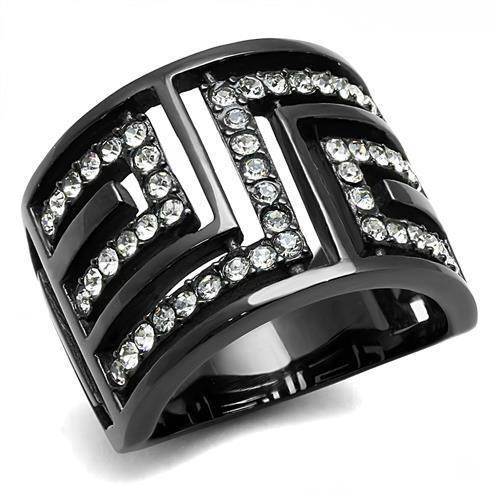 JCE3134 IP Light Black (IP Gun) Stainless Steel Ring with Top Grade Crystal in Clear