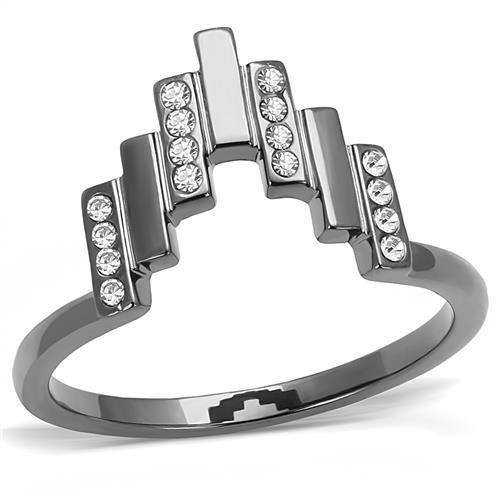 JCE3135 IP Light Black (IP Gun) Stainless Steel Ring with Top Grade Crystal in Clear