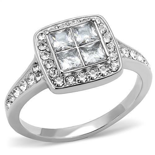 JCE3137 High polished (no plating) Stainless Steel Ring with AAA Grade CZ in Clear
