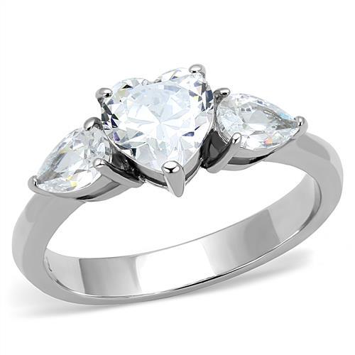 JCE3138 High polished (no plating) Stainless Steel Ring with AAA Grade CZ in Clear