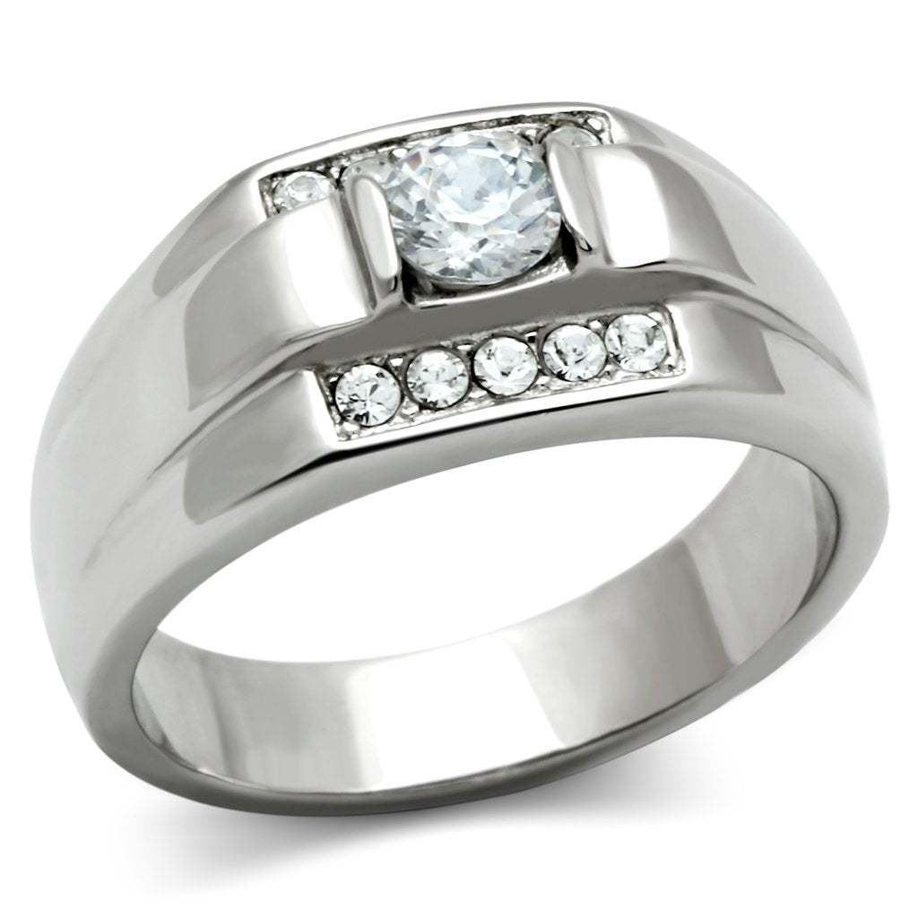 JCE314 High polished (no plating) Stainless Steel Ring with AAA Grade CZ  in Clear