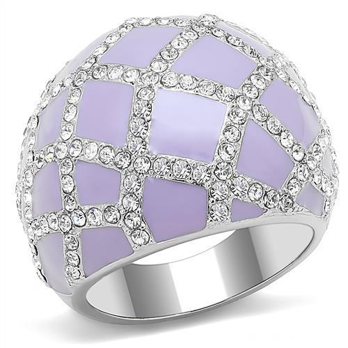 JCE3143 High polished (no plating) Stainless Steel Ring with Top Grade Crystal in Clear