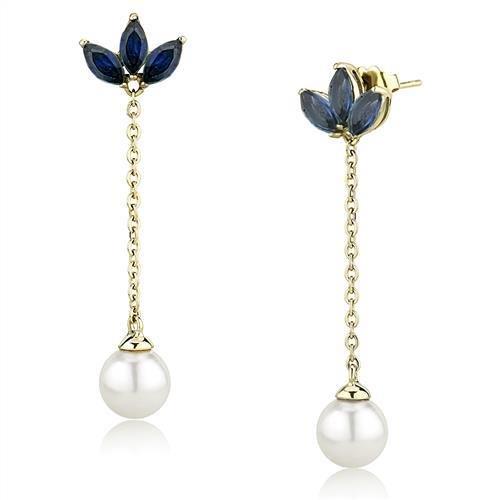 JCE3150 IP Gold(Ion Plating) Stainless Steel Earrings with Synthetic Pearl in White