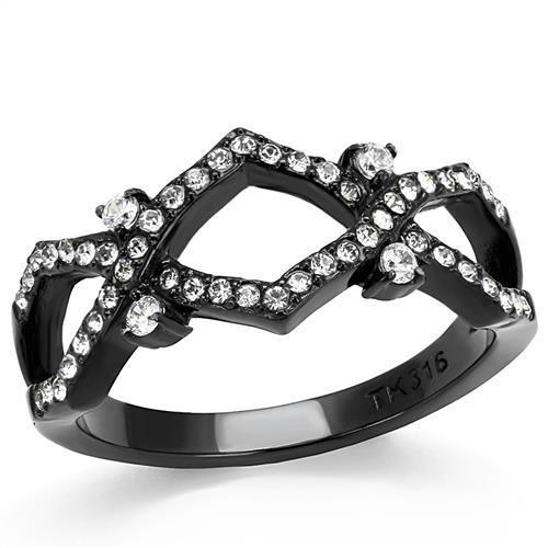 JCE3165 IP Black(Ion Plating) Stainless Steel Ring with AAA Grade CZ in Clear