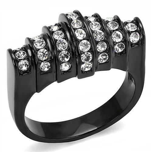 JCE3167 IP Black(Ion Plating) Stainless Steel Ring with Top Grade Crystal in Clear