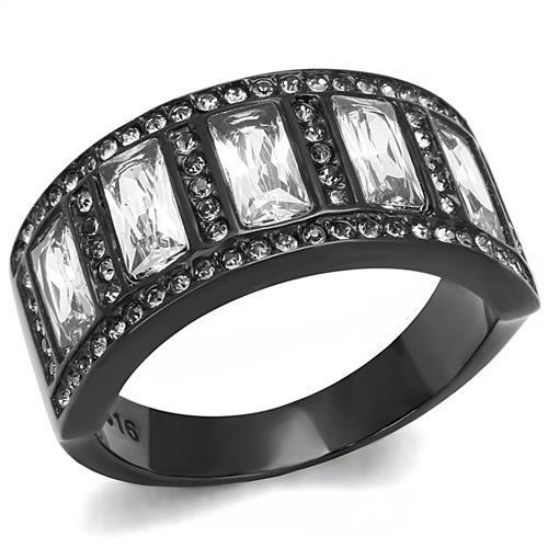 JCE3168 IP Black(Ion Plating) Stainless Steel Ring with AAA Grade CZ in Clear
