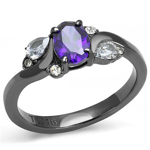 JCE3169 IP Light Black (IP Gun) Stainless Steel Ring with AAA Grade CZ in Tanzanite