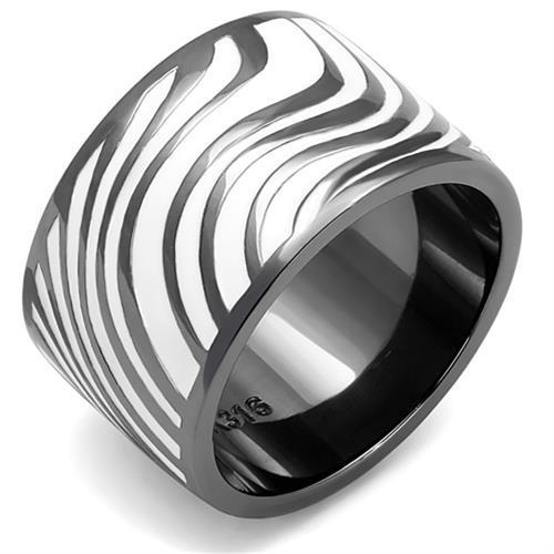 JCE3171 IP Light Black (IP Gun) Stainless Steel Ring with Epoxy in White