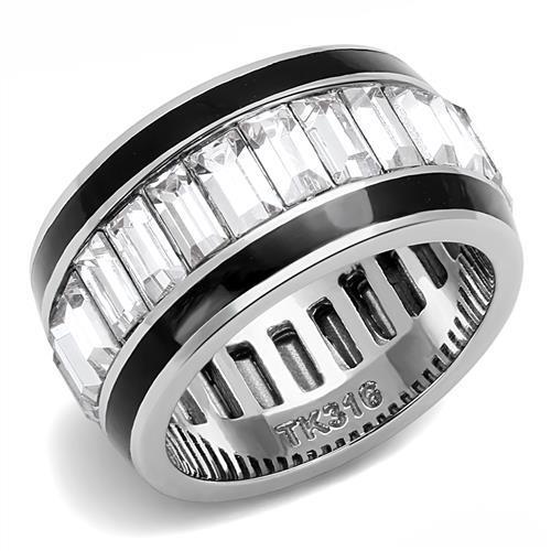 JCE3173 High polished (no plating) Stainless Steel Ring with Top Grade Crystal in Clear